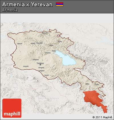 Shaded Relief 3D Map of Armenia X Yerevan, lighten