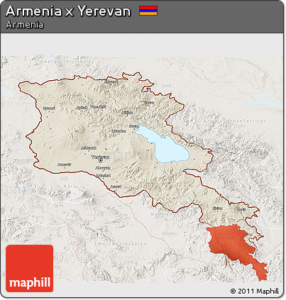 Shaded Relief 3D Map of Armenia X Yerevan, lighten