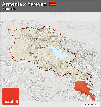 Shaded Relief 3D Map of Armenia X Yerevan, lighten, semi-desaturated