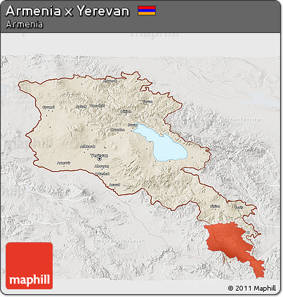 Shaded Relief 3D Map of Armenia X Yerevan, lighten, semi-desaturated