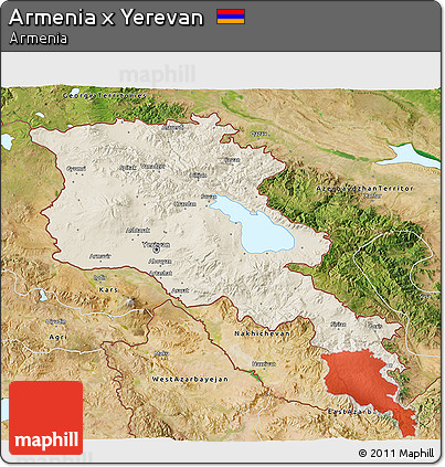 Shaded Relief 3D Map of Armenia X Yerevan, satellite outside