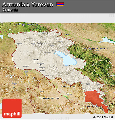 Shaded Relief 3D Map of Armenia X Yerevan, satellite outside