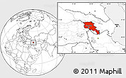 Blank Location Map of Armenia x Yerevan, highlighted country, within the entire country