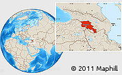 Shaded Relief Location Map of Armenia x Yerevan, within the entire country