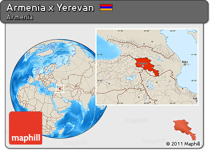 Shaded Relief Location Map of Armenia X Yerevan