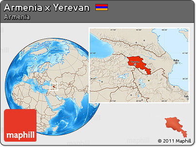 Shaded Relief Location Map of Armenia X Yerevan