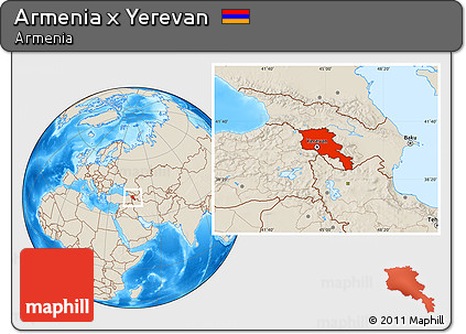 Shaded Relief Location Map of Armenia X Yerevan, highlighted country
