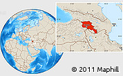 Shaded Relief Location Map of Armenia x Yerevan, highlighted country
