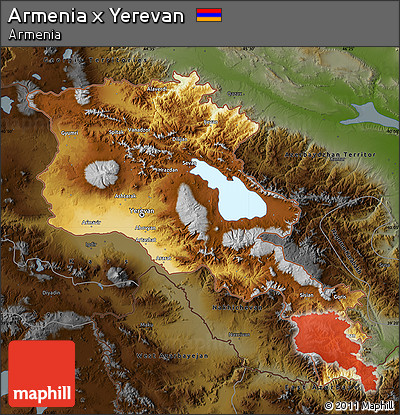 Physical Map of Armenia X Yerevan, darken