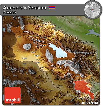 Physical Map of Armenia X Yerevan, darken