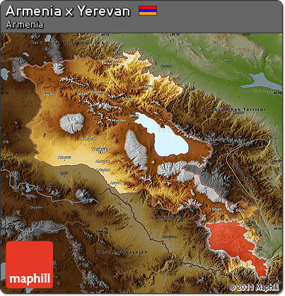 Physical Map of Armenia X Yerevan, darken