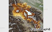 Physical Map of Armenia x Yerevan, darken, semi-desaturated