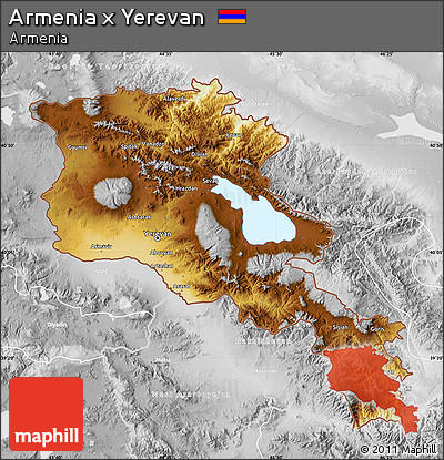 Physical Map of Armenia X Yerevan, lighten, desaturated