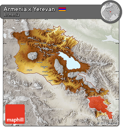 Physical Map of Armenia X Yerevan, lighten, semi-desaturated