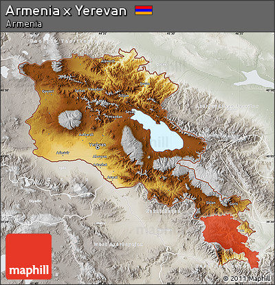 Physical Map of Armenia X Yerevan, lighten, semi-desaturated
