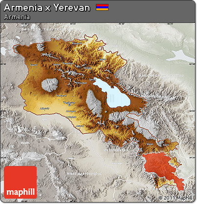 Physical Map of Armenia X Yerevan, lighten, semi-desaturated