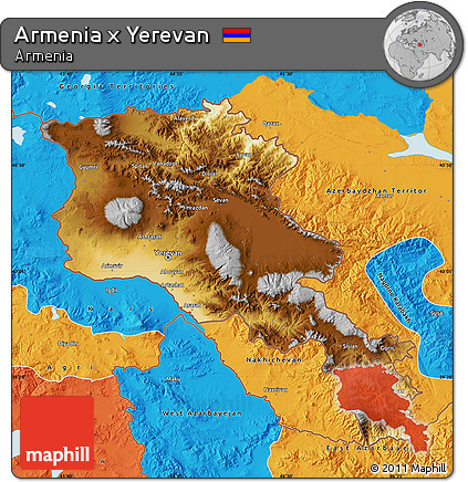 Physical Map of Armenia X Yerevan, political outside