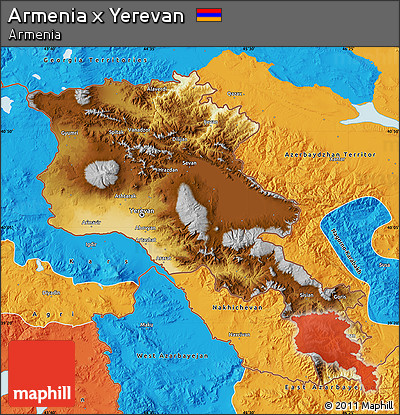 Physical Map of Armenia X Yerevan, political outside