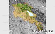 Satellite Map of Armenia x Yerevan, desaturated