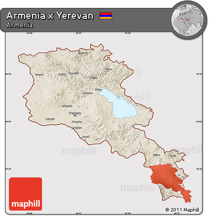 Shaded Relief Map of Armenia X Yerevan, cropped outside