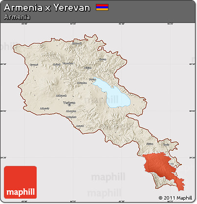 Shaded Relief Map of Armenia X Yerevan, cropped outside