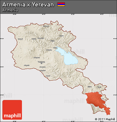 Shaded Relief Map of Armenia X Yerevan, cropped outside