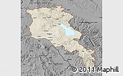 Shaded Relief Map of Armenia x Yerevan, darken, desaturated
