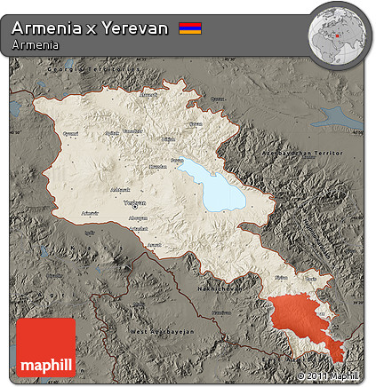Shaded Relief Map of Armenia X Yerevan, darken