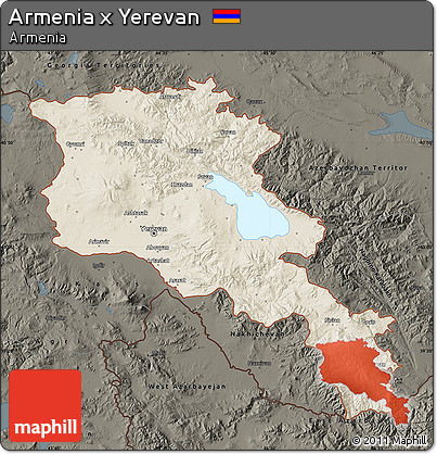 Shaded Relief Map of Armenia X Yerevan, darken