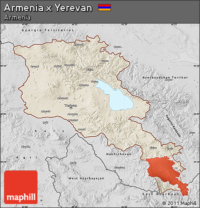 Shaded Relief Map of Armenia X Yerevan, desaturated