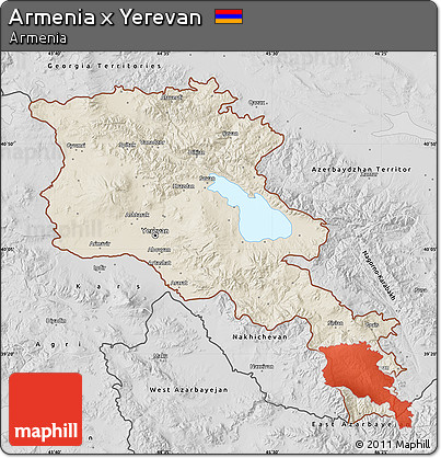 Shaded Relief Map of Armenia X Yerevan, desaturated