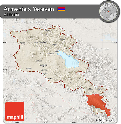 Shaded Relief Map of Armenia X Yerevan, lighten