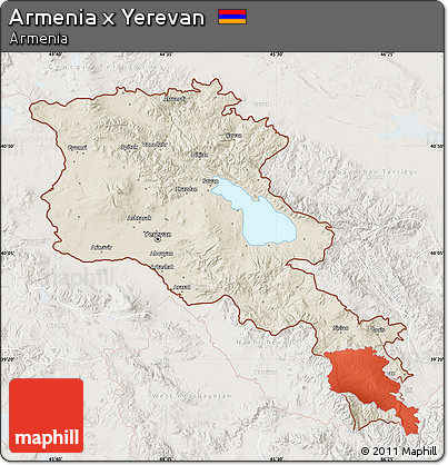 Shaded Relief Map of Armenia X Yerevan, lighten