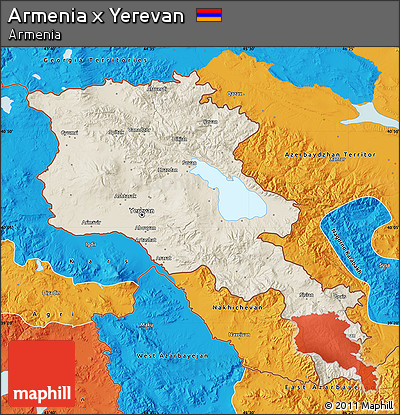Shaded Relief Map of Armenia X Yerevan, political outside