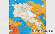 Shaded Relief Map of Armenia x Yerevan, political outside