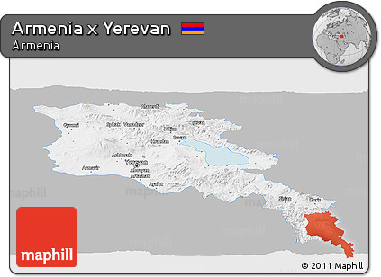Gray Panoramic Map of Armenia X Yerevan, single color outside