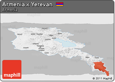 Gray Panoramic Map of Armenia X Yerevan, single color outside