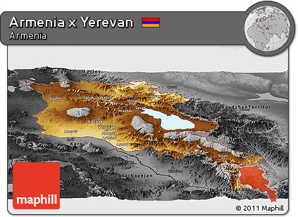 Physical Panoramic Map of Armenia X Yerevan, darken, desaturated