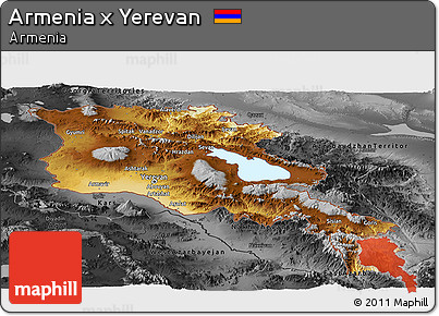 Physical Panoramic Map of Armenia X Yerevan, darken, desaturated