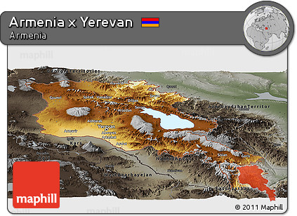 Physical Panoramic Map of Armenia X Yerevan, darken, semi-desaturated
