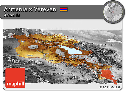 Physical Panoramic Map of Armenia X Yerevan, desaturated