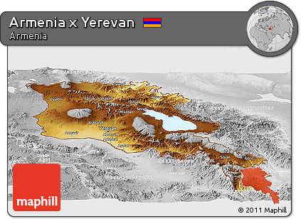 Physical Panoramic Map of Armenia X Yerevan, lighten, desaturated