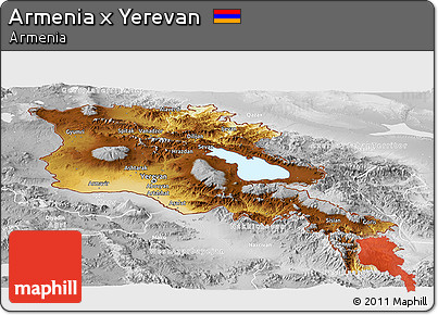 Physical Panoramic Map of Armenia X Yerevan, lighten, desaturated