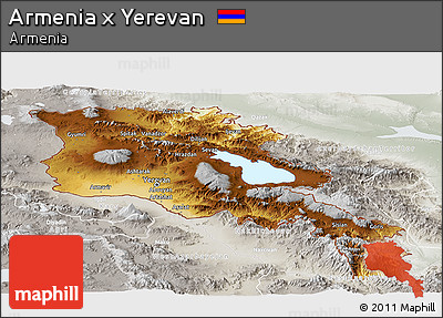 Physical Panoramic Map of Armenia X Yerevan, lighten, semi-desaturated