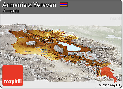 Physical Panoramic Map of Armenia X Yerevan, lighten, semi-desaturated