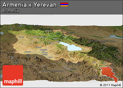 Satellite Panoramic Map of Armenia X Yerevan, darken