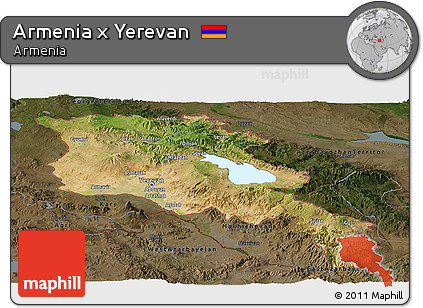 Satellite Panoramic Map of Armenia X Yerevan, darken