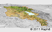 Satellite Panoramic Map of Armenia x Yerevan, lighten, desaturated