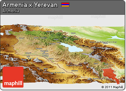 Satellite Panoramic Map of Armenia X Yerevan, physical outside
