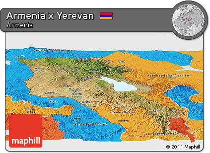 Satellite Panoramic Map of Armenia X Yerevan, political outside